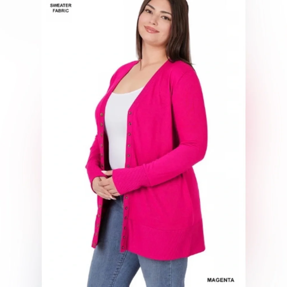 Zenana Magenta Button-Down Cardigan - NEW